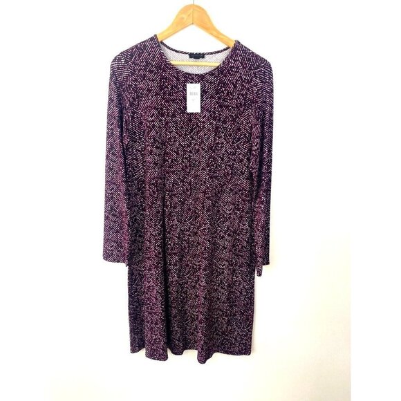 J. Jill Long Sleeve Shift Dress Sz Medium Tall MT Purple Herringbone Slinky NEW - Picture 1 of 15